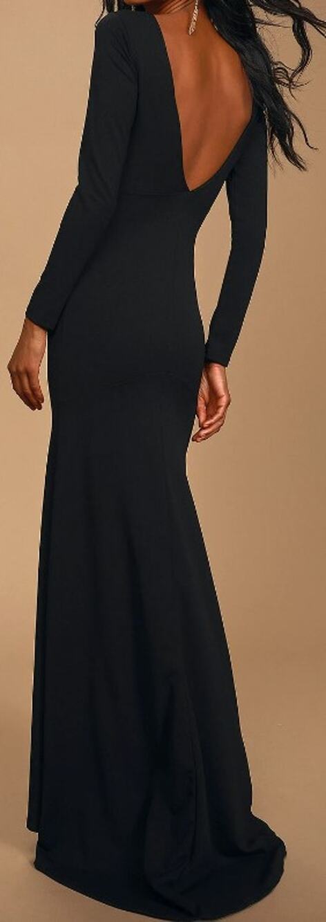LULU'S SZ S Wait For Me Black Long Sleeve Mermaid Maxi Dress Gown NEW 0B8